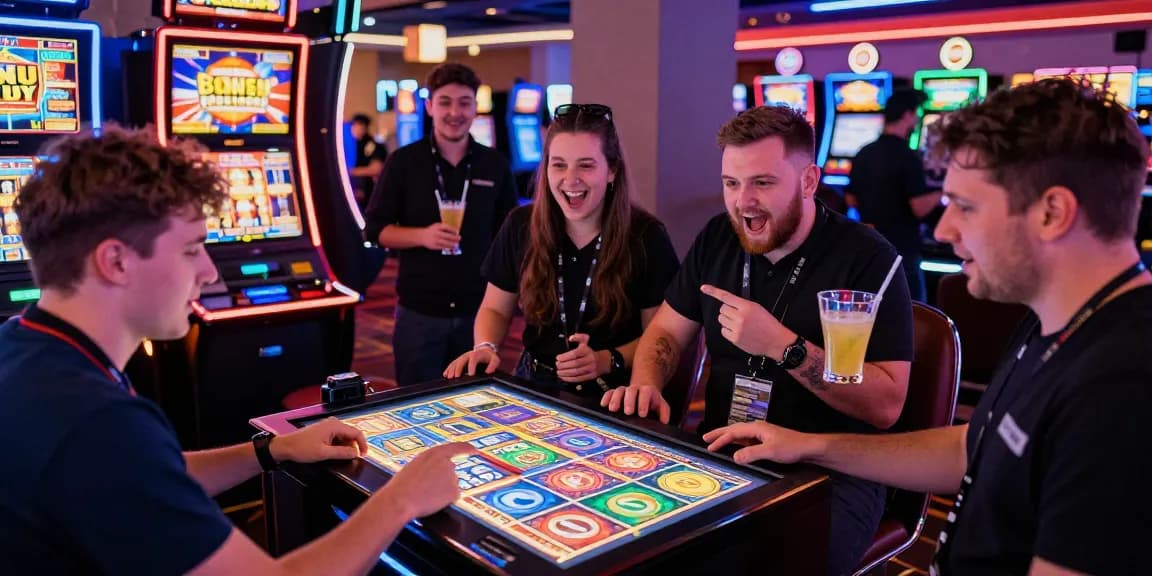 Excited players engaging with Bonus Buy slots at a lively casino, showcasing dynamic gaming atmosphere at https://celebratepanto.co.uk/.