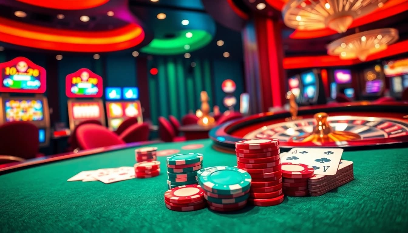 Experience high-stakes play at https://kk55.fit/ poker tables filled with vibrant chips and shining cards.