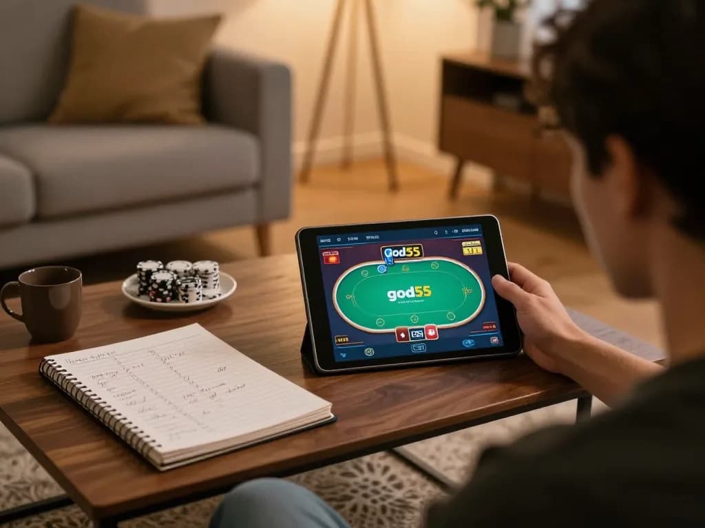 Engaging in online gaming at god55 with a tablet and strategic notes on the table.