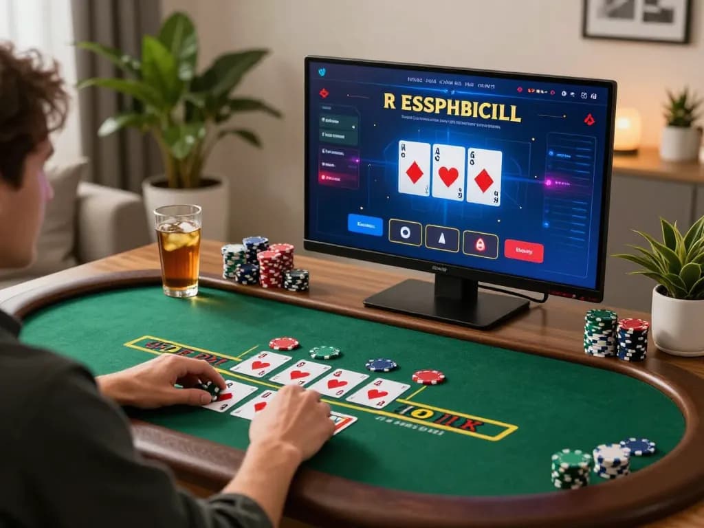 Player engaging in a live dealer game on mm88 at a modern online setup with chips and cards visible.