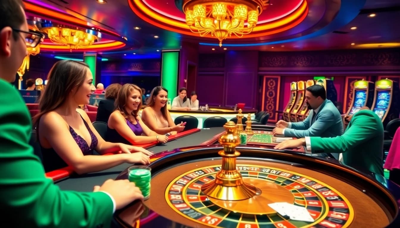 Experience the excitement of gambling with 32WIN Vip at a luxurious casino setting featuring roulette and VIP players.