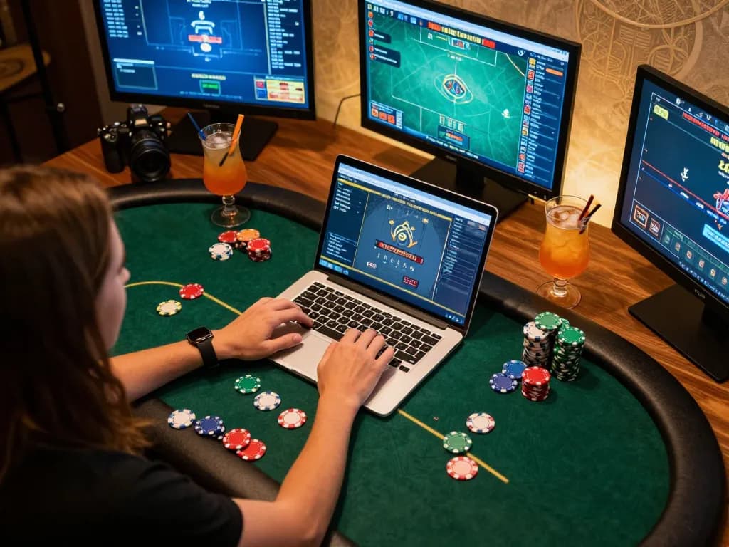 tg88 engaging poker gameplay setup with colorful chips and warm lighting