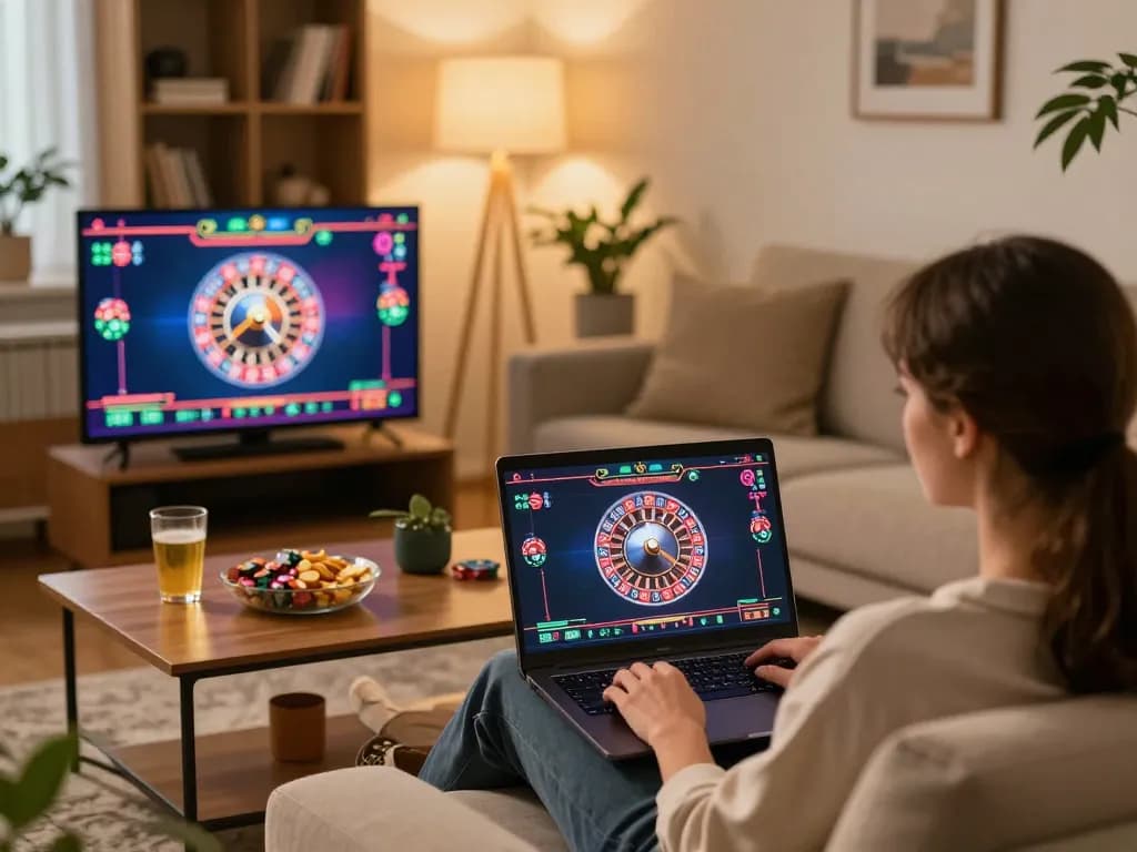 Person playing at home using laptop for online casino games at nhà cái uy tín 88aa