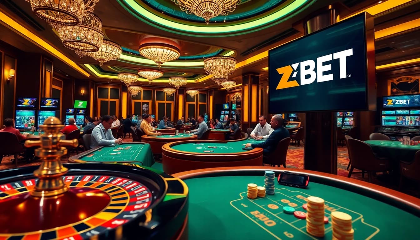 Experience high-stakes gaming at ZBET, featuring roulette, poker, and luxurious casino settings.