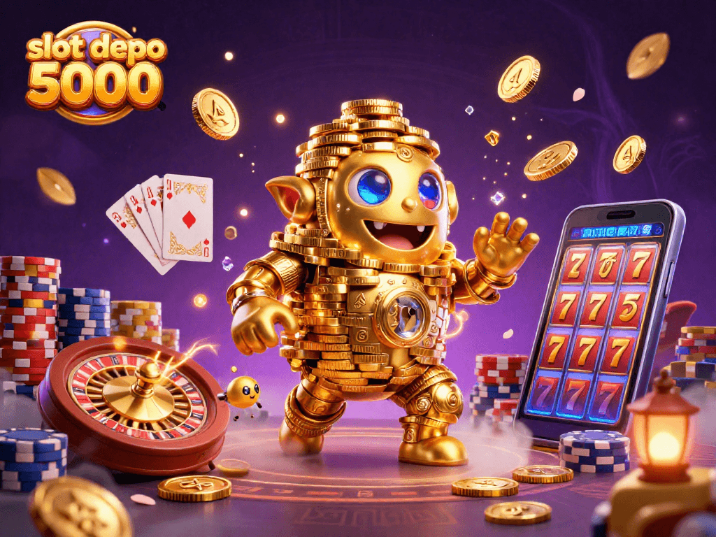 Spin the reels with luck in this vibrant slot depo 5000 illustration packed with game energy.