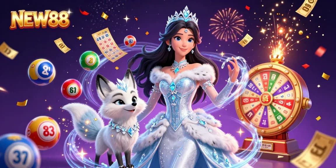 Engage with vibrant NEW88 lottery excitement featuring colorful balls and dynamic game elements.
