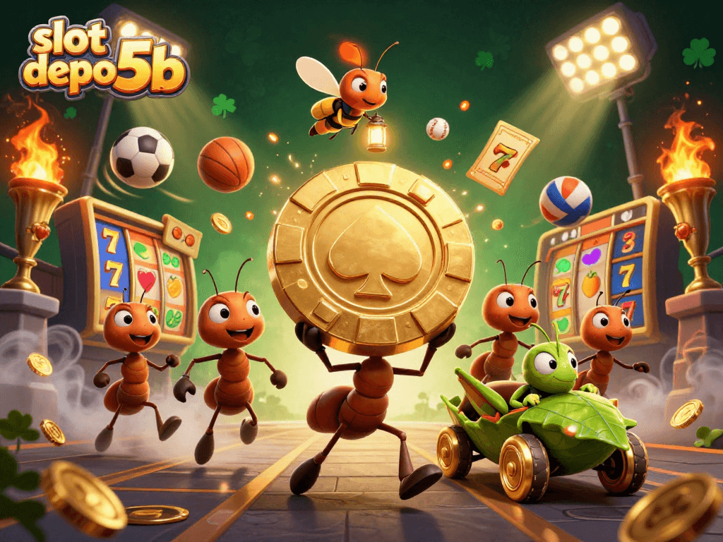 Experience the thrilling slot depo 5rb heist scene with ants, sports and gaming elements!