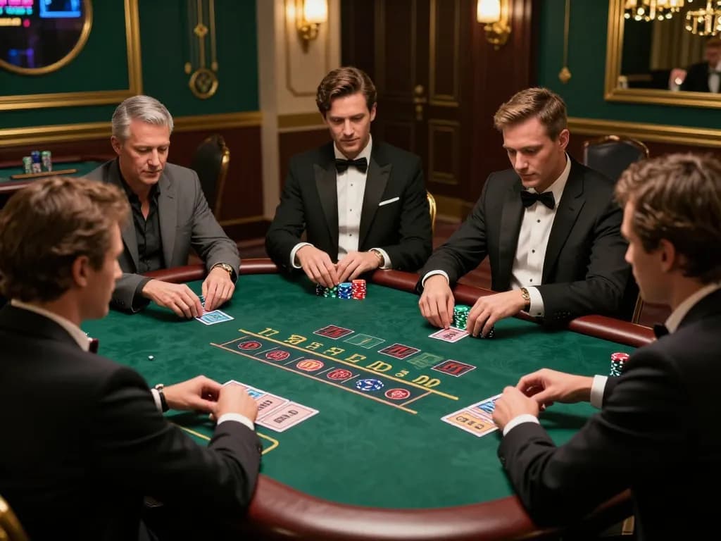 Players strategizing at a blackjack table in an upscale casino environment showcasing qh88eu gaming.