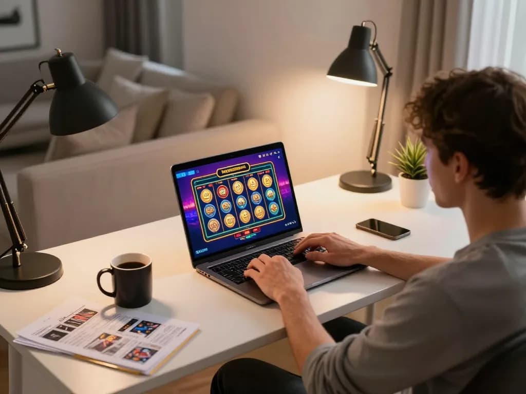 Engaging in the olympus slot game on a laptop during a cozy home session