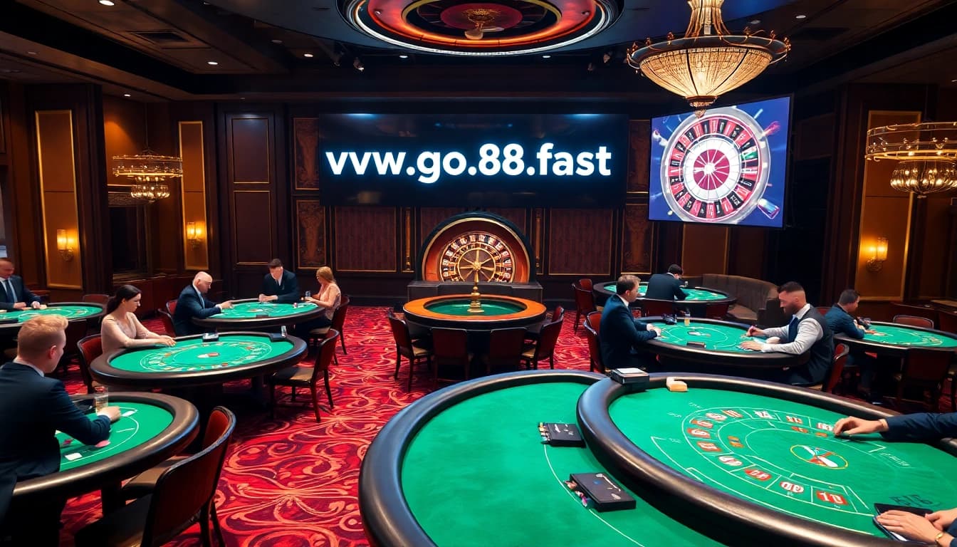 Experienced gamblers enjoy battles at tables in the luxurious casino scene featuring https://go88.fast/.