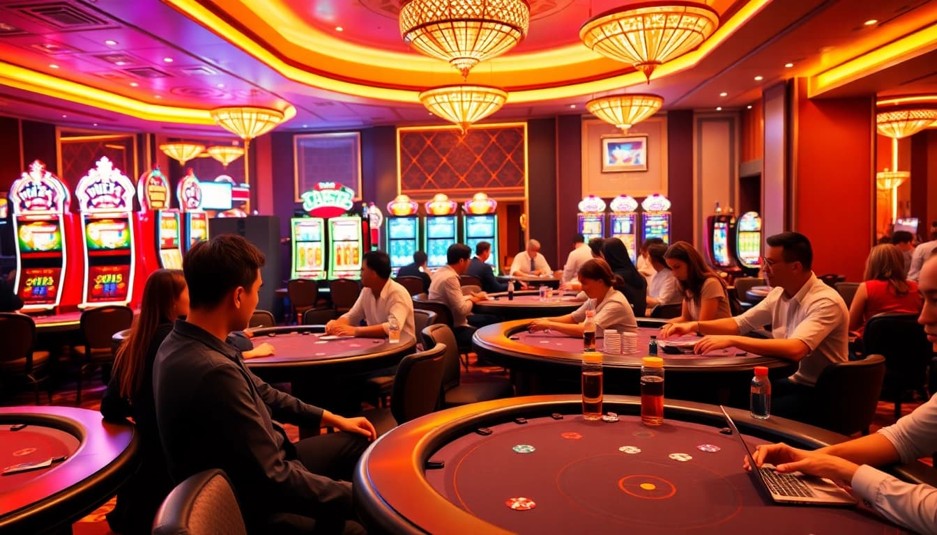 Spiele casino online spiele in einer lebhaften Casino-Umgebung mit aufmerksamen Spielern.
