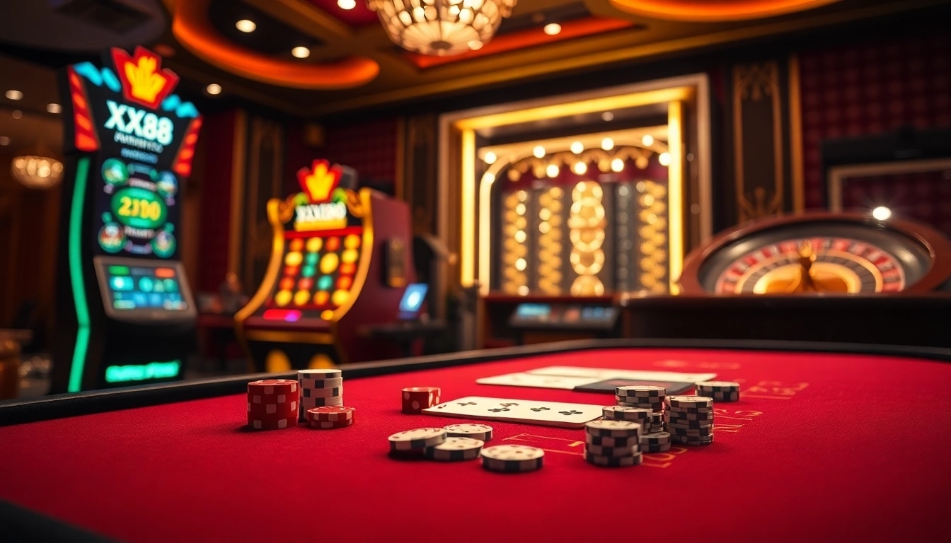 Experience exhilarating gaming action with XX88 TV at a luxurious casino table.