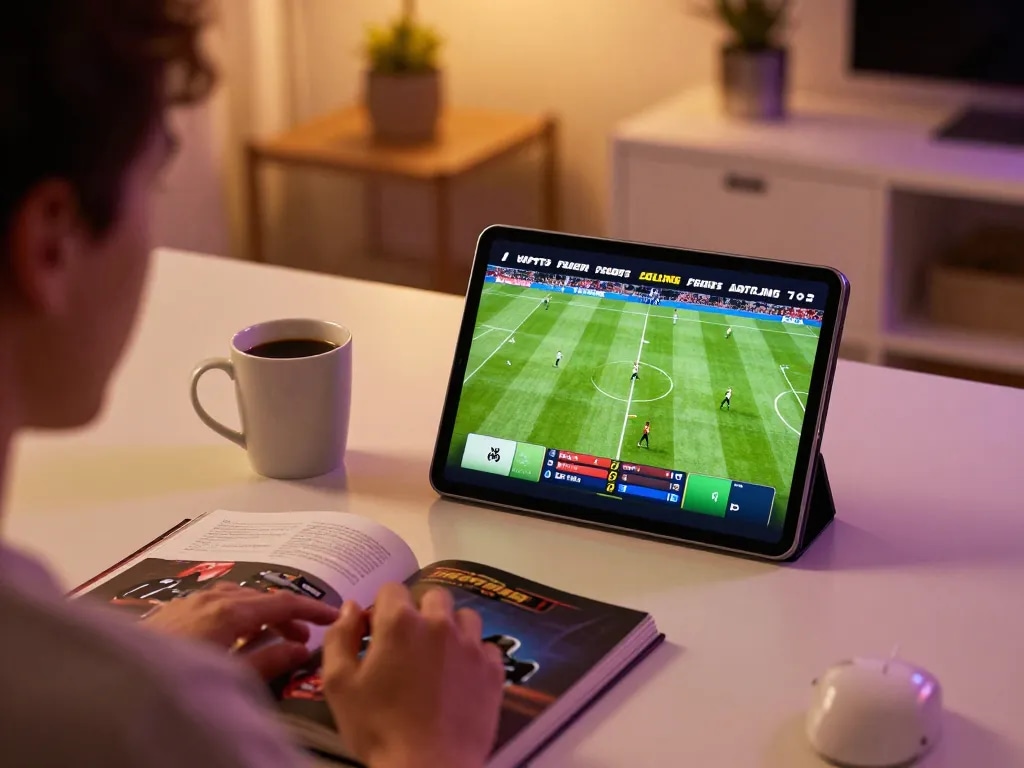 Person placing bets on lc88vina sports app during a live game with cozy ambiance.