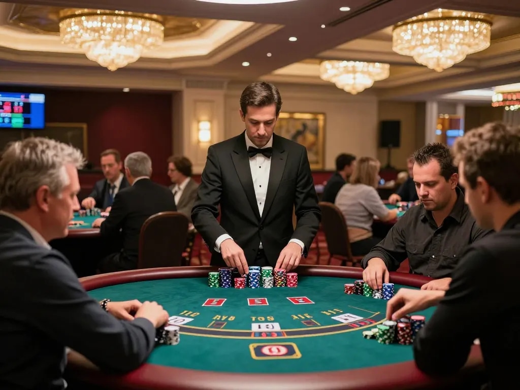 Impactxoft showcases players engaging in high-stakes blackjack, dynamic casino atmosphere.