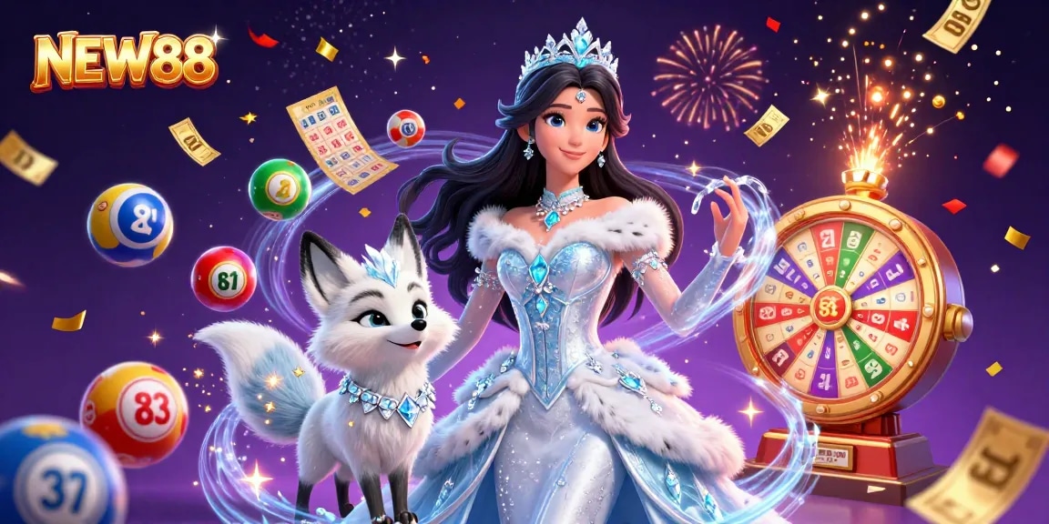 Engage with vibrant NEW88 lottery excitement featuring colorful balls and dynamic game elements.