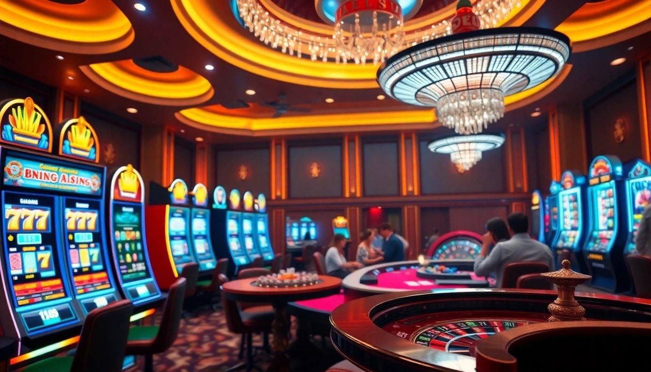 Pemain yang terlibat memutar mesin slot gacor aman788 di suasana kasino yang meriah.