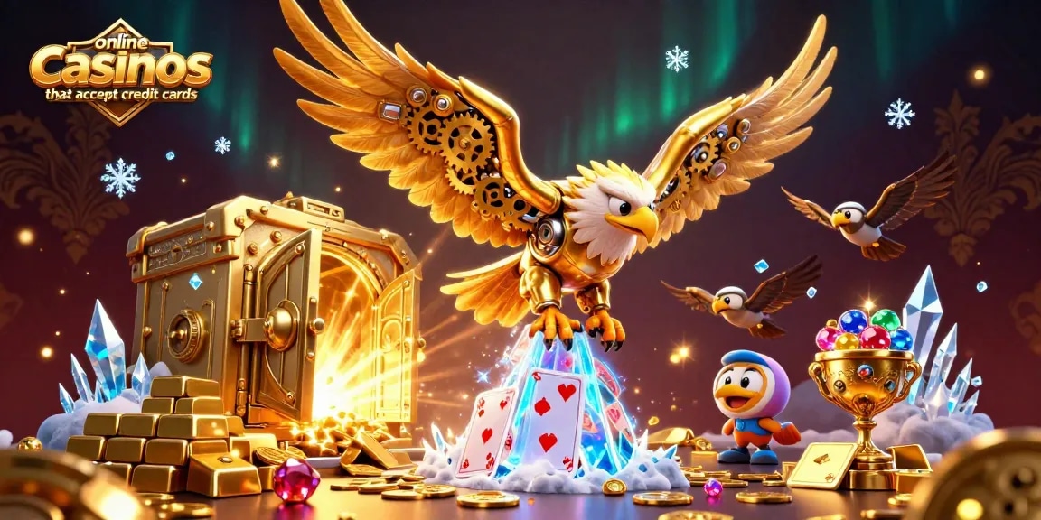 Experience exciting gameplay at online casinos that accept credit cards, featuring vibrant 3D casino elements.