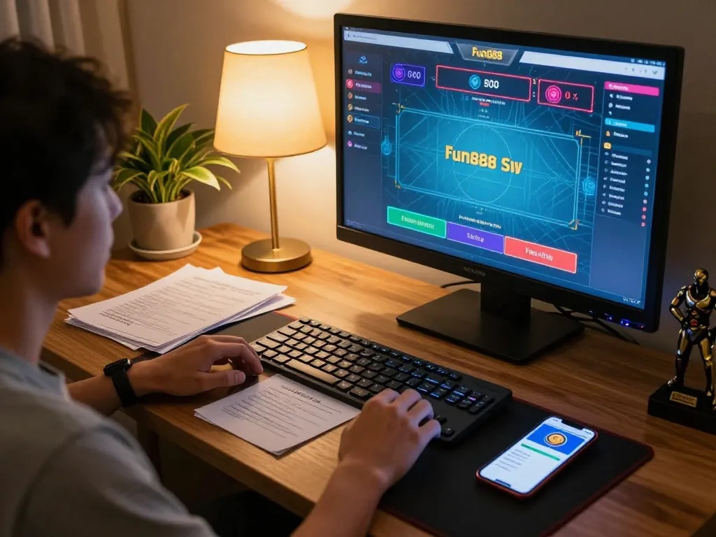 Engaging in fun88 live dealer games in a cozy home gaming setup with strategy notes nearby