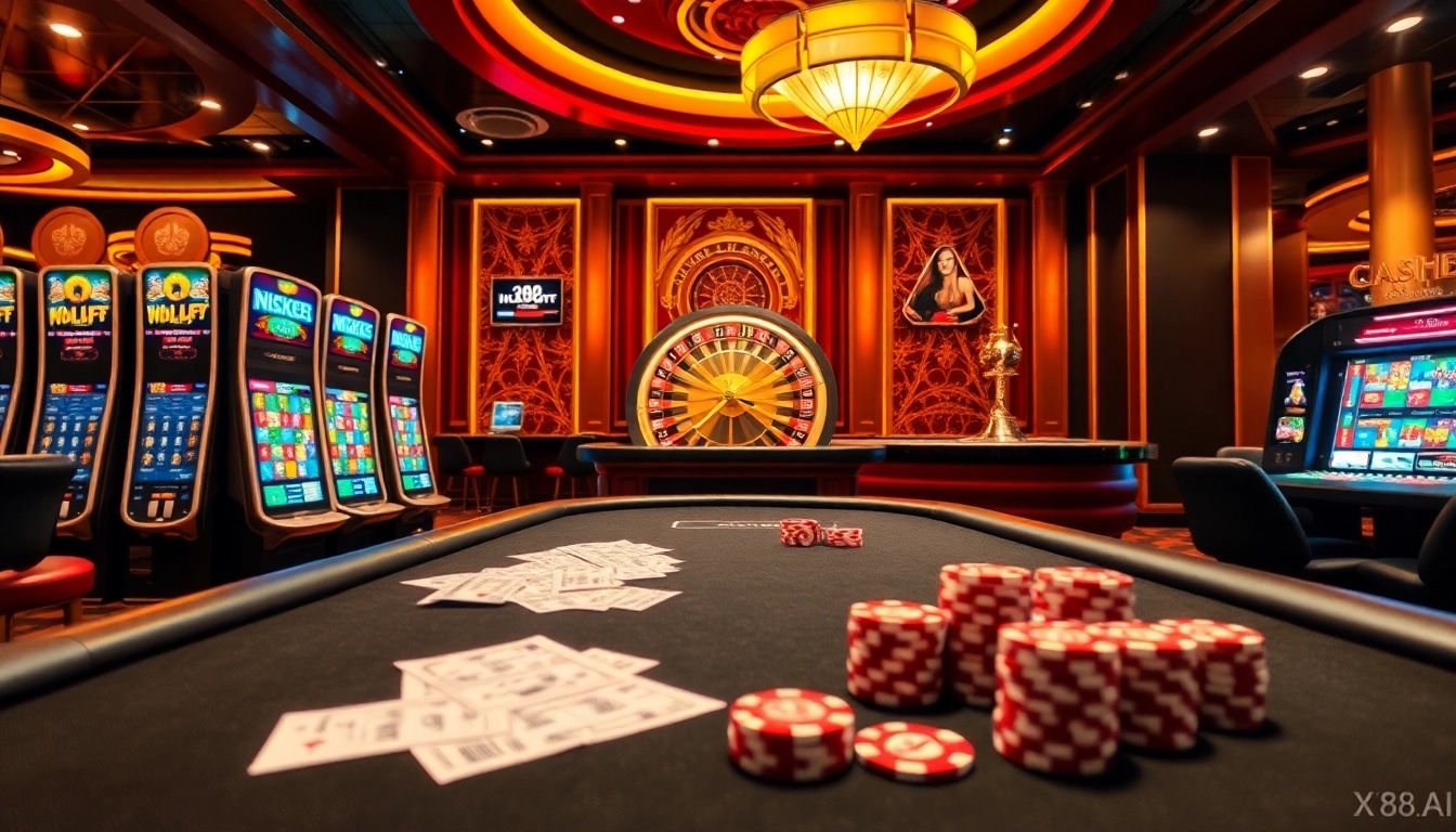 Immerse in the excitement of XX88.AI with vibrant casino tables and dynamic gaming visuals.