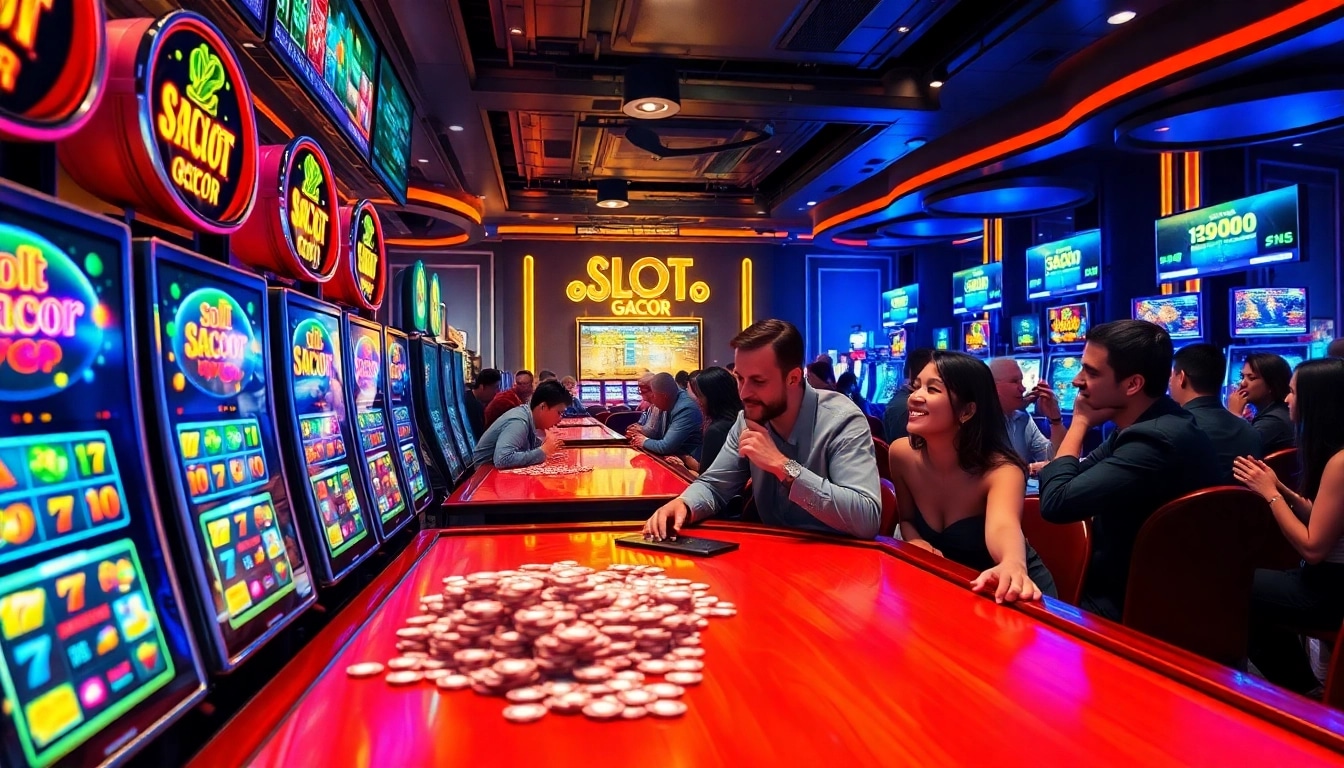 Players enjoying slot gacor games with vibrant machines and exciting atmosphere.