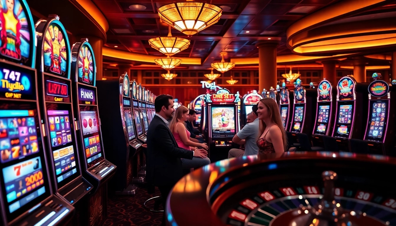 Players enjoying thrilling slots777 machines in an exciting casino atmosphere.