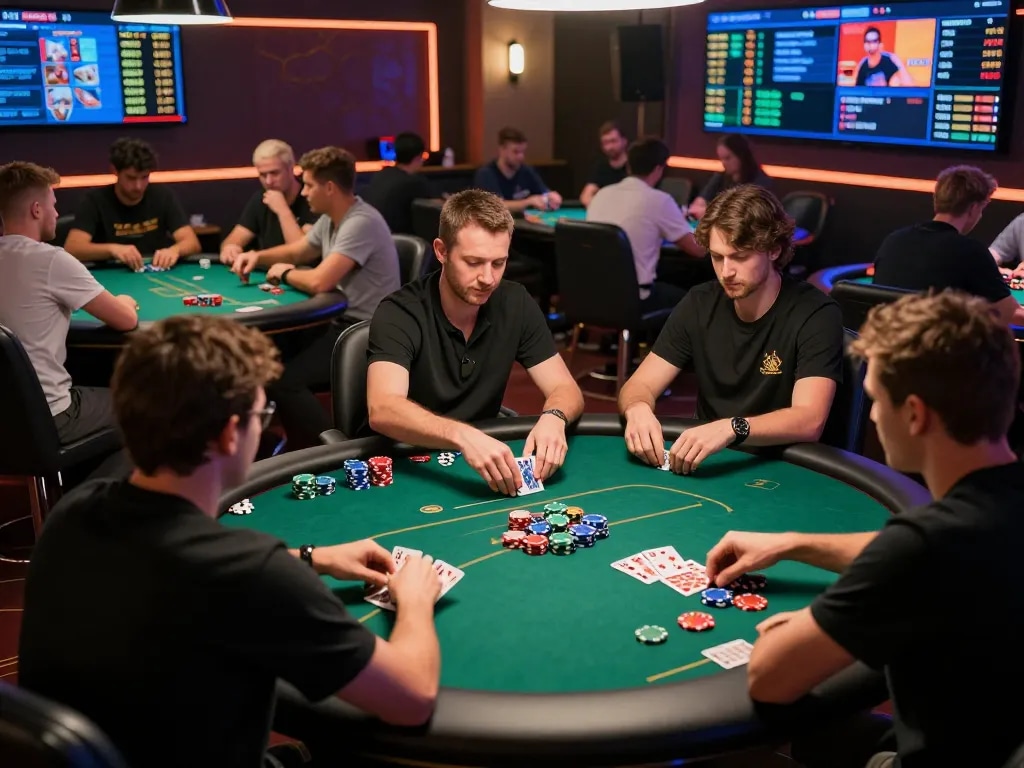 Engaged players in online poker session at Rik vip, showcasing strategy and excitement.