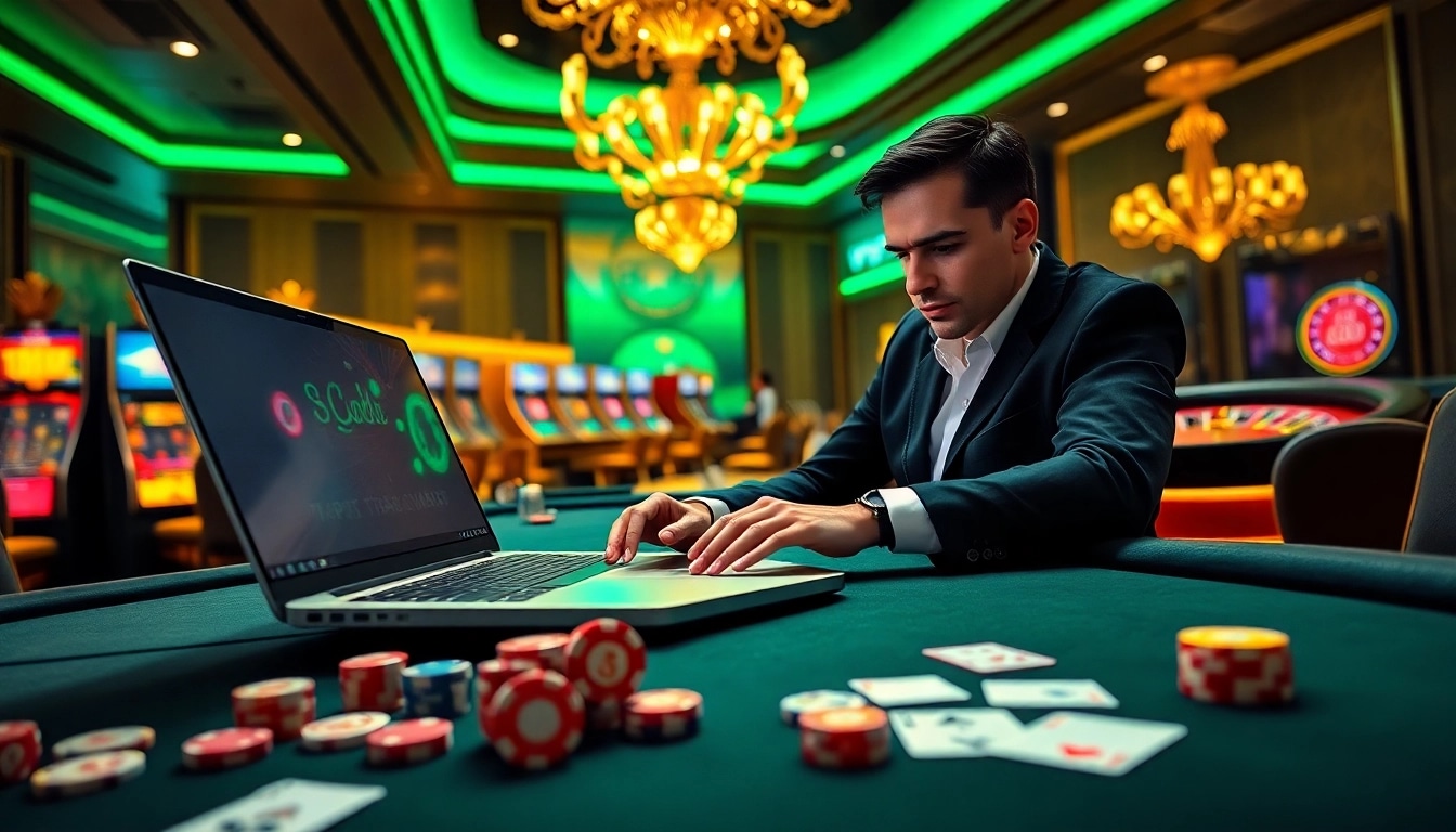 Experience the excitement of gambling at Trang Chủ RR88 with a modern casino scene showcasing a digital betting interface.