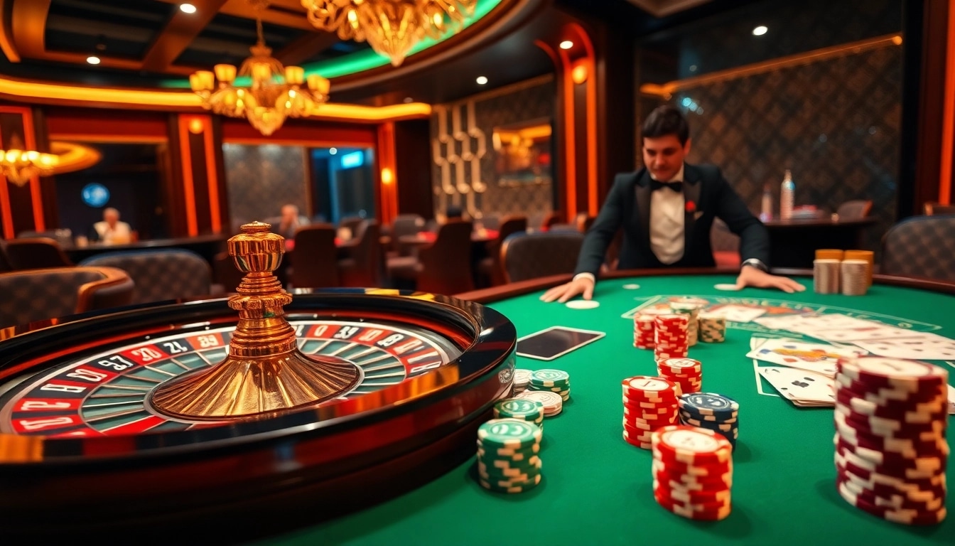 Experience the excitement of Trang Chủ QQ88 with a vibrant gaming table showcasing roulette and poker.