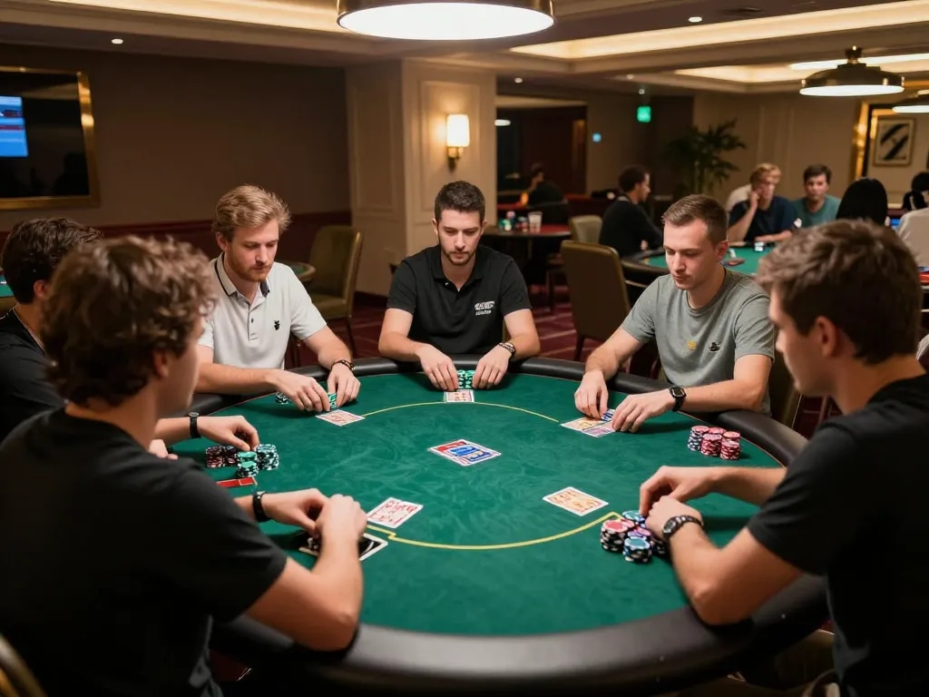 Engaging poker night scene with players focused on strategy and action at ทางเข้า m114.