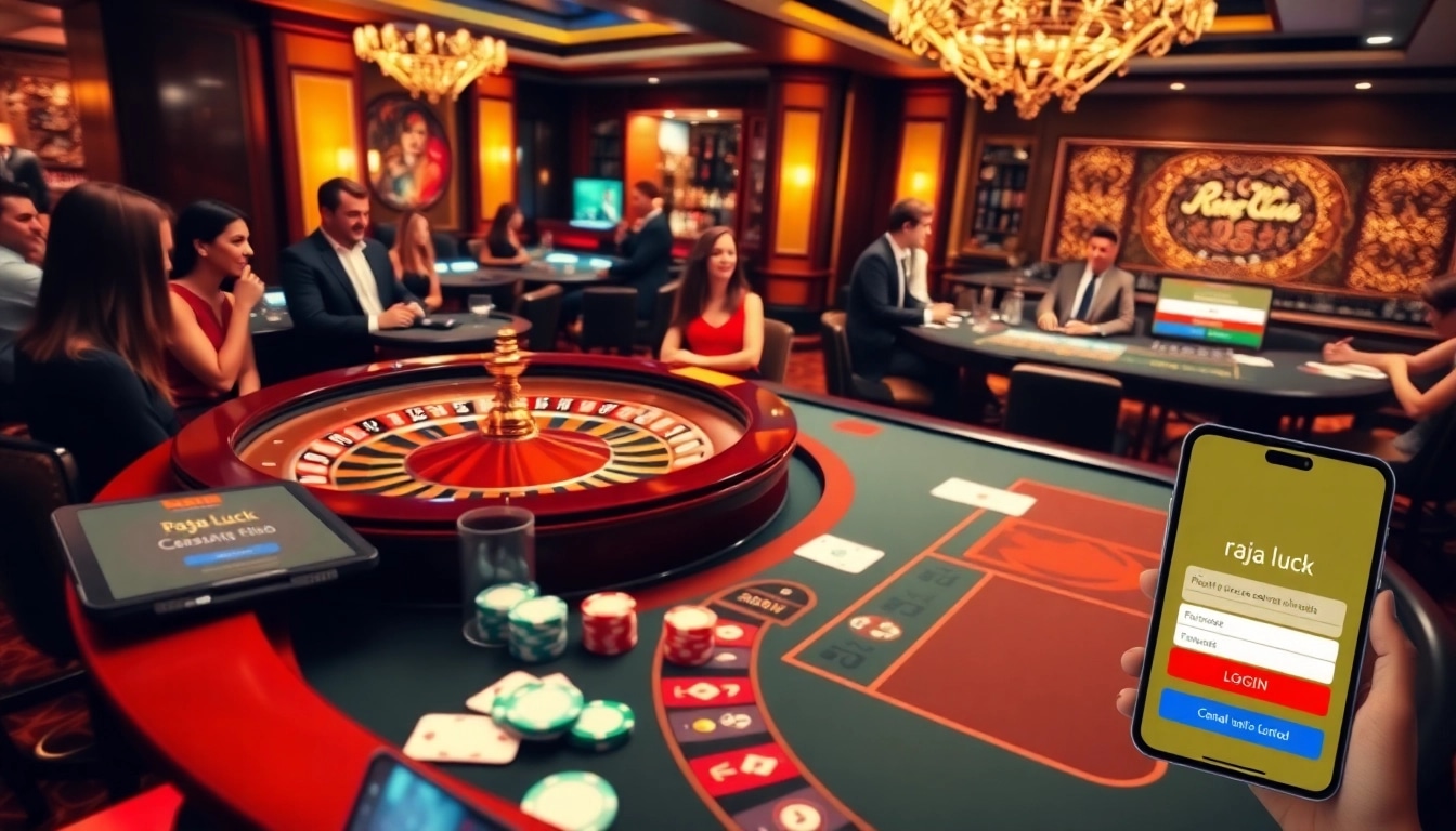 Engage in thrilling gameplay using the raja luck login interface within a luxurious casino environment.