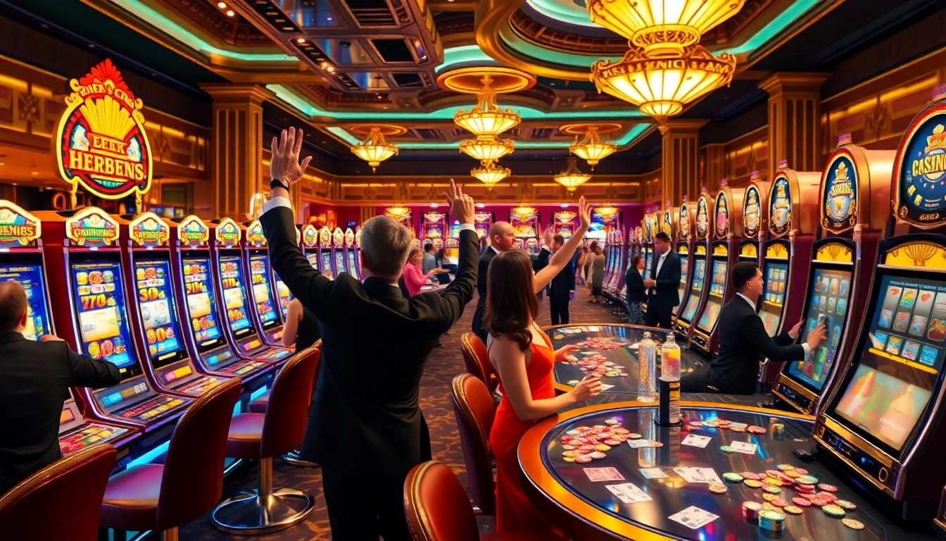 Players enjoying the excitement of slot gacor machines in a luxurious casino setting.