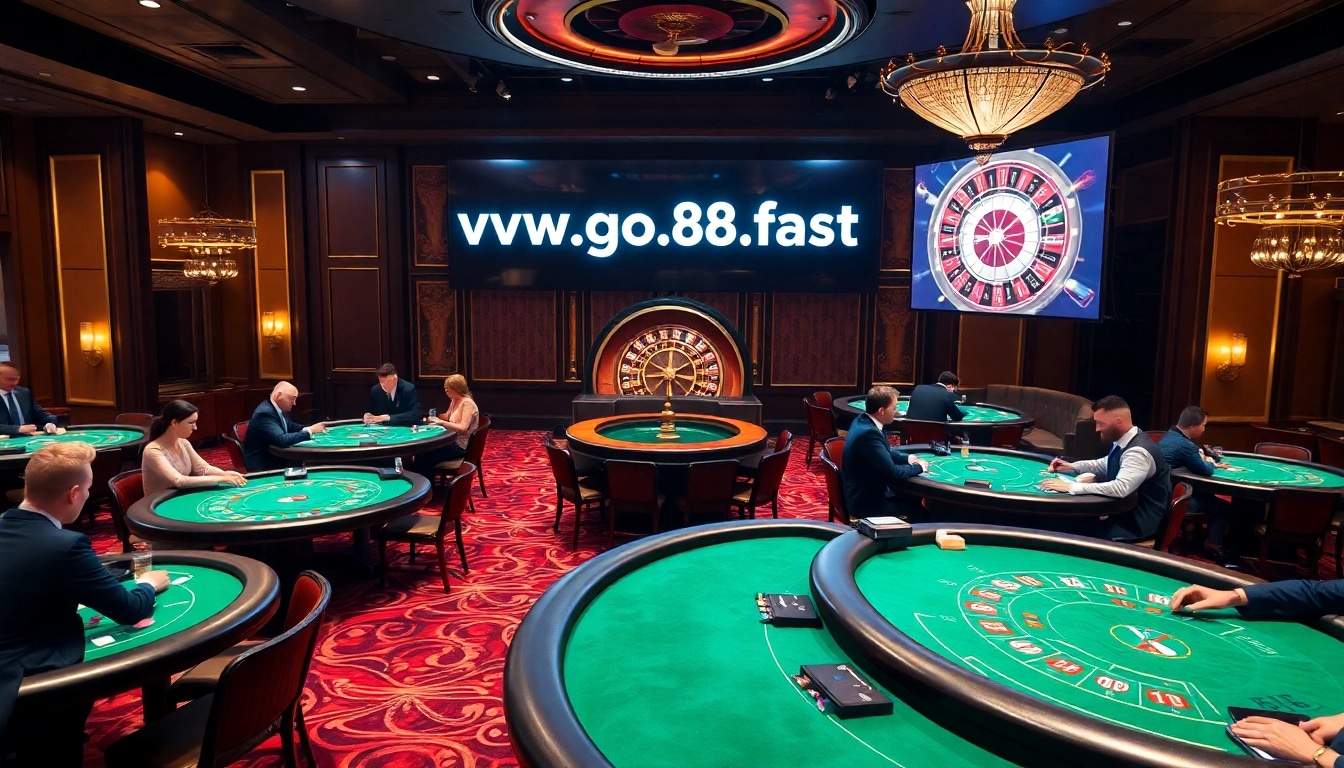 Experienced gamblers enjoy battles at tables in the luxurious casino scene featuring https://go88.fast/.