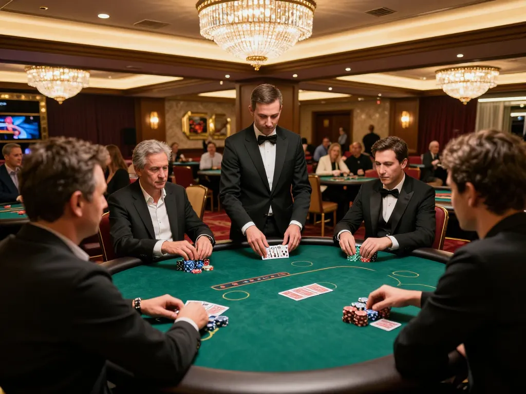IWIN68 CLUB poker game action featuring players and colorful chips at a luxury casino