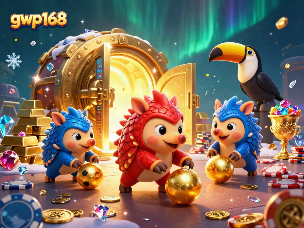 Menjatuhkan chip poker dengan pangolin rival dalam konsep kasino langsung GWP168 yang interaktif.