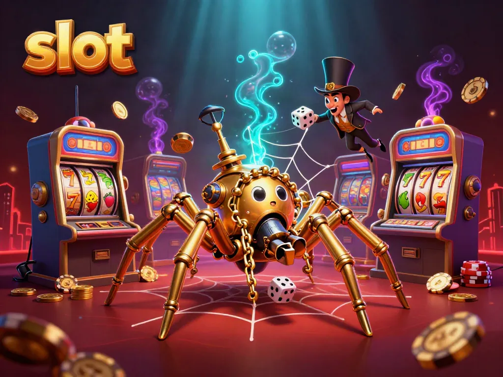 Slot mesin bergulir dengan simbol keberuntungan dan karakter unik di kasino, menambah pengalaman bermain.