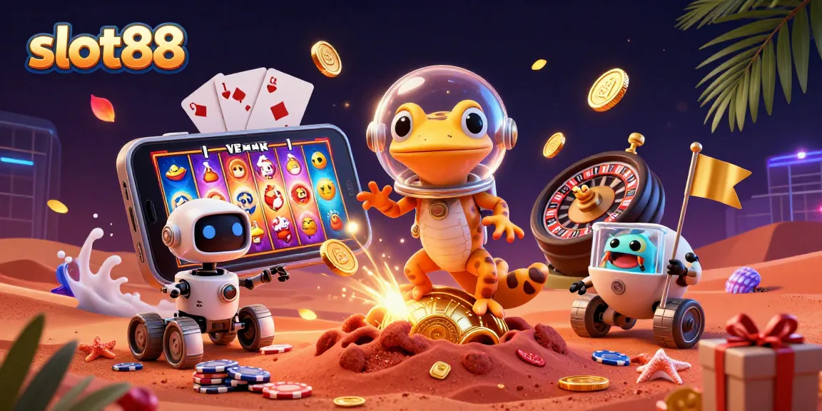 Permainan slot88 menakjubkan dengan makhluk luar angkasa di kasino emas Mario.