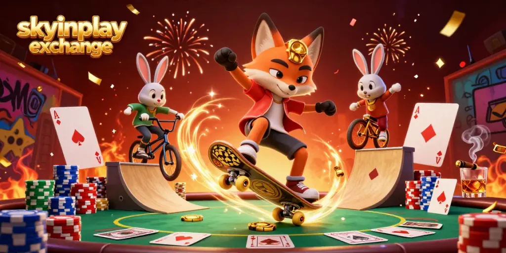Experience thrilling gameplay with skyinplay exchange, showcasing a fox and rabbit in a vibrant casino setting.