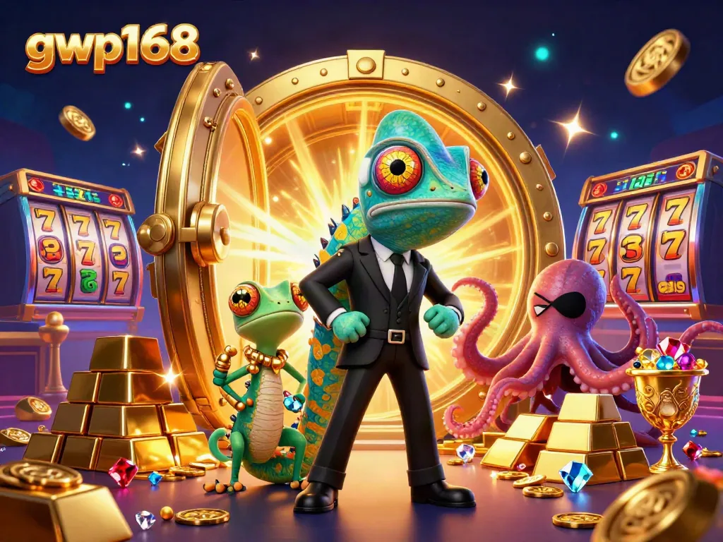 GWP168 memukau dengan suasana kasino yang kaya, menampilkan karakter unik dalam permainan slot.