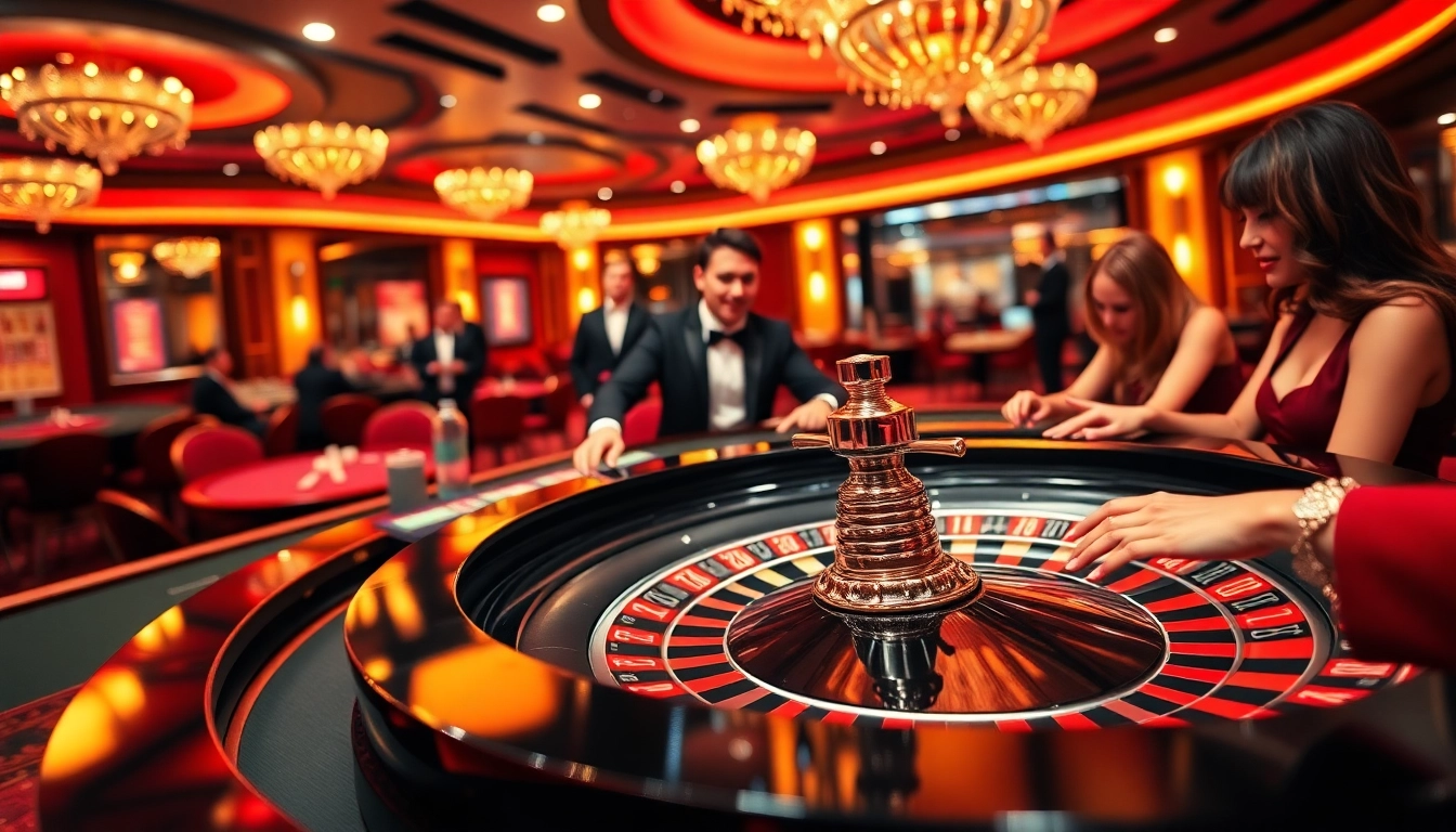 Experience Evolution Roulette ไม่มีขั้นต่ำ at a vibrant live casino table with players and chips.