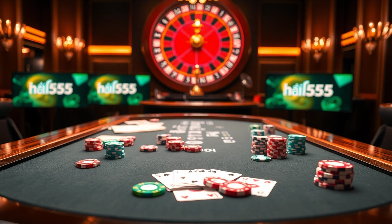 Experience excitement at nhà cái bl555 with a luxurious poker table and vibrant casino chips.
