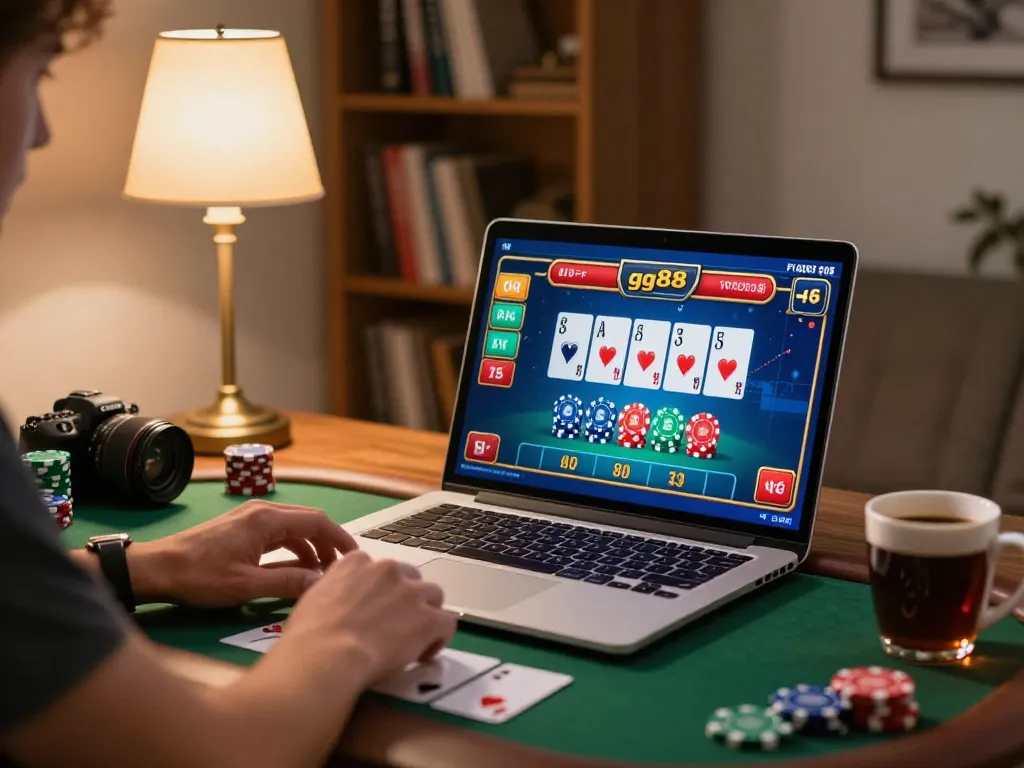 Exciting live blackjack scene on gg88, showcasing a player's intense focus and vibrant graphics.