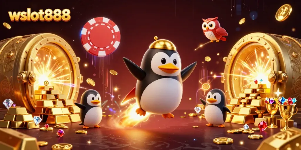 Menangkan hadiah di wslot888 dengan pesawat penguin emas menjelajahi luar angkasa.