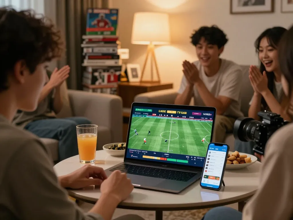 Excited friends strategizing their soi keo nha cai bets while enjoying a comfortable home setting.