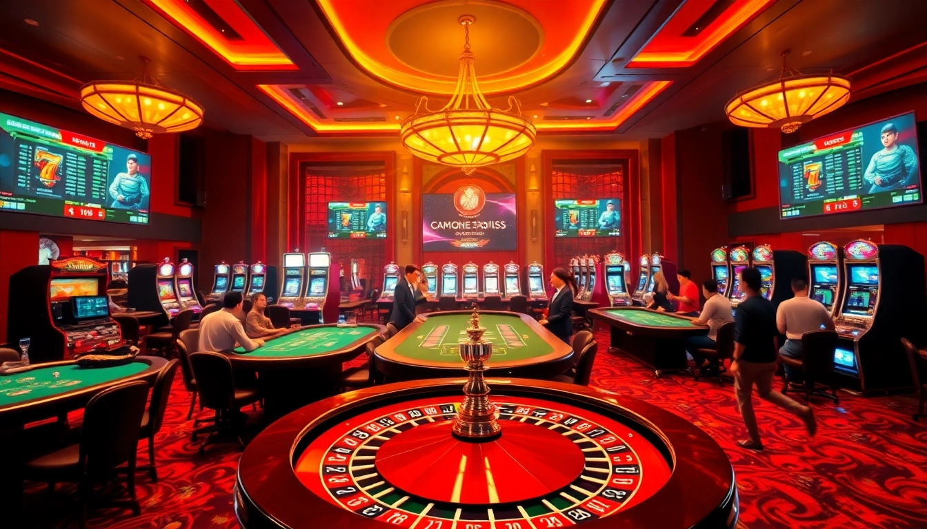 Engaging scene of online gambling casino experience at trang chủ 789win with players at gaming tables.