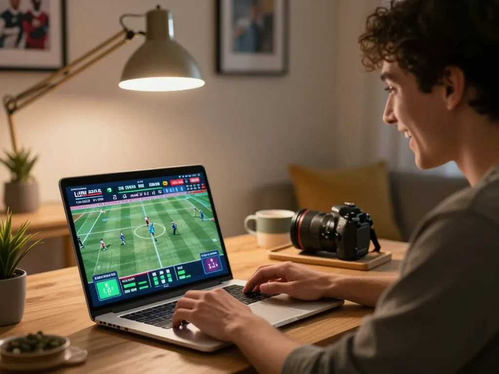 Engaged sports betting enthusiast at home using online platform to place bets at a trusted nhà cái uy tín.