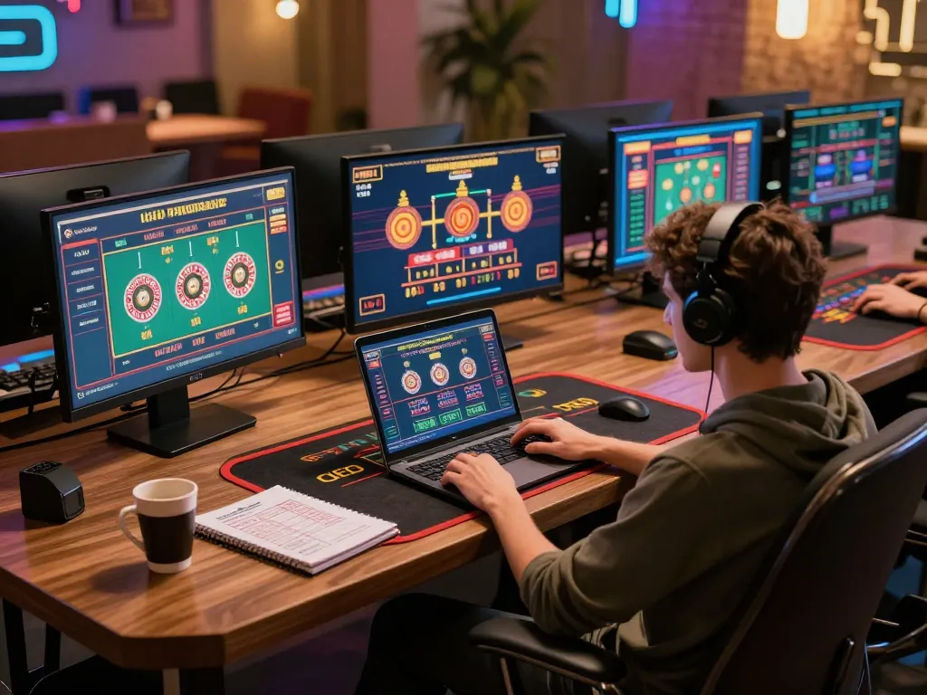 Engaging online gaming session at home with 789club app on laptop, showcasing strategic gameplay and cozy atmosphere