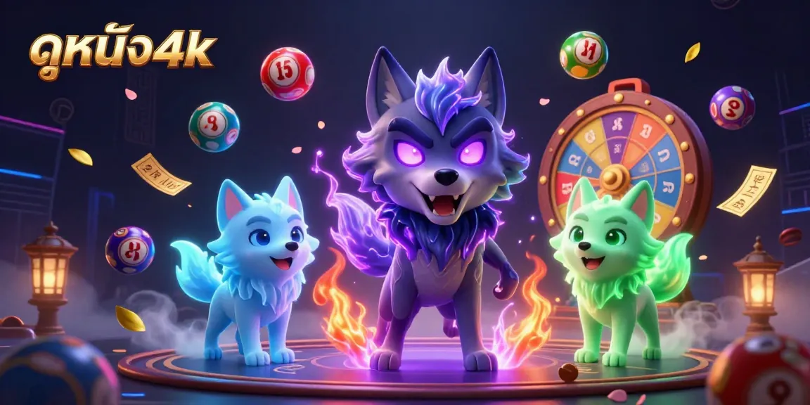 Experience excitement with a 3D cartoon shadow wolf pack leader amidst colorful elements celebrating ดูหนัง4k.