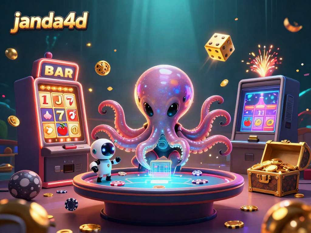 Janda4d menyajikan pengalaman bermain dengan octopus alien dan robot di meja poker holografik.