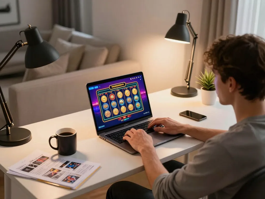 Engaging in the olympus slot game on a laptop during a cozy home session
