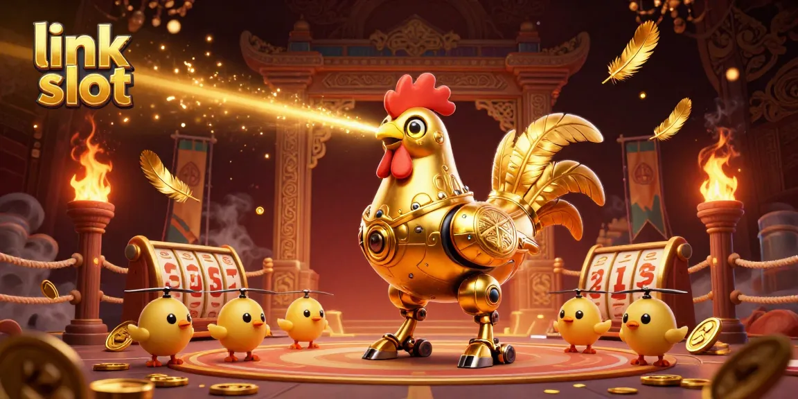 Permainan slot yang menarik di link slot dengan robot ayam emas dan drone di arena